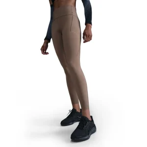 Swift High-Waisted 7/8 Running Tights with Pockets, Dame, Mink Brown/Reflective Silver