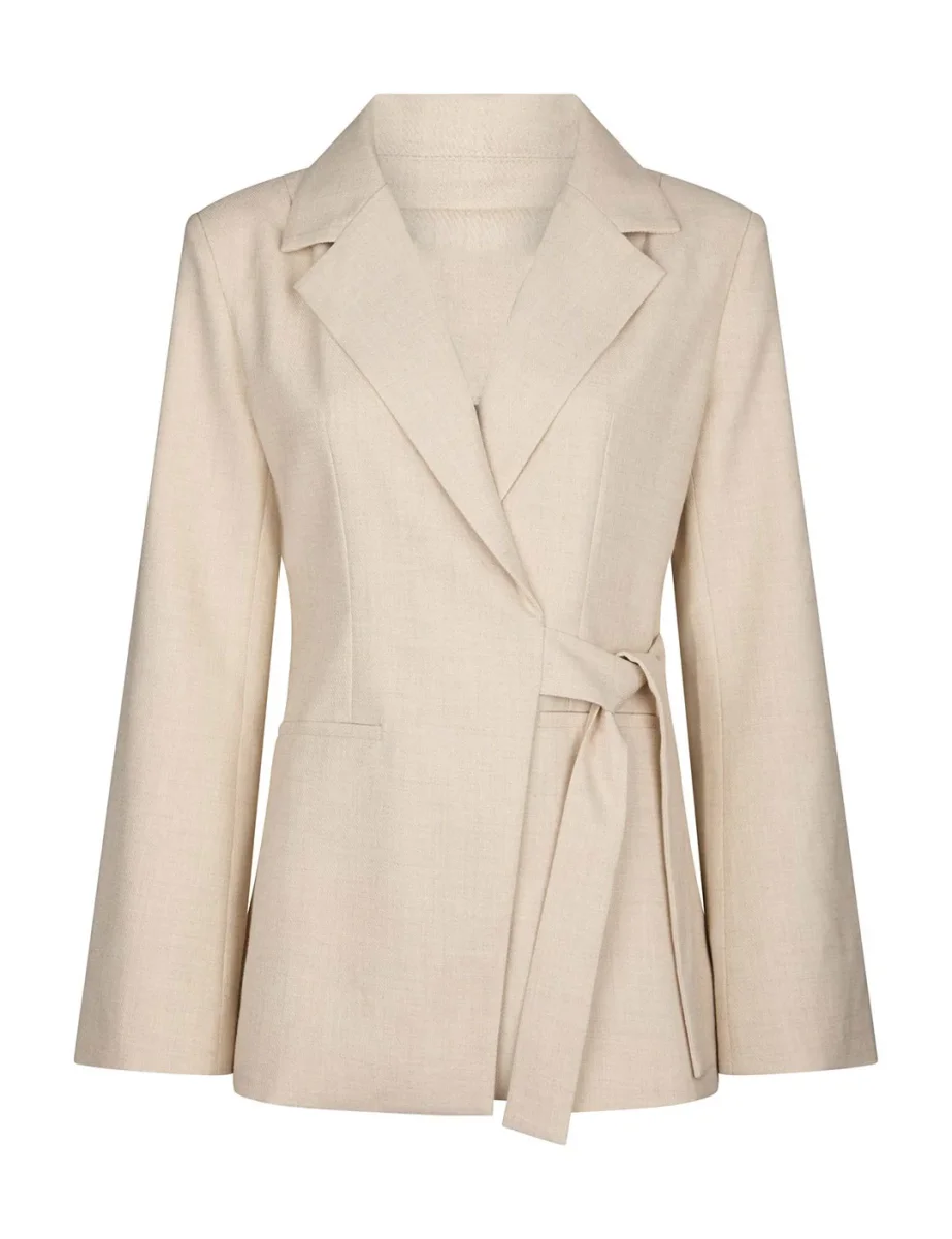 Tarmia Melange Tie Blazer - Beige Melange