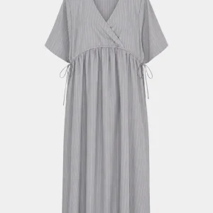 Long SS Crossover V-Neck Dress